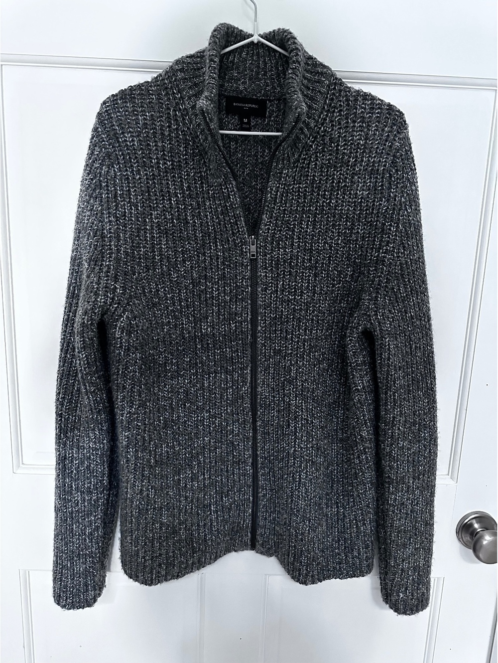 Banana Republic Zull-zip Mock-Neck Sweater Gray Chunky Ribbed Knit Size M
